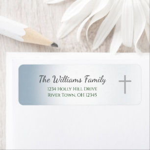 Dusty Blue Simple Christian Cross Return Address