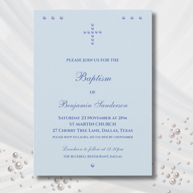 Dusty Blue Simple Cross Christian Baptism Invitation (Creator Uploaded)