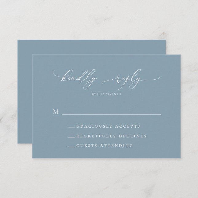 Dusty Blue Simple Élégant 1 Mariage Carte RSVP (Devant / Derrière)