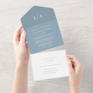 Dusty Blue Simple Elegant 1 Wedding All In One Invitation