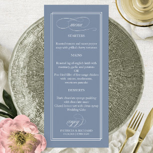Dusty Blue Simple Elegant 4x9 Wedding Menu