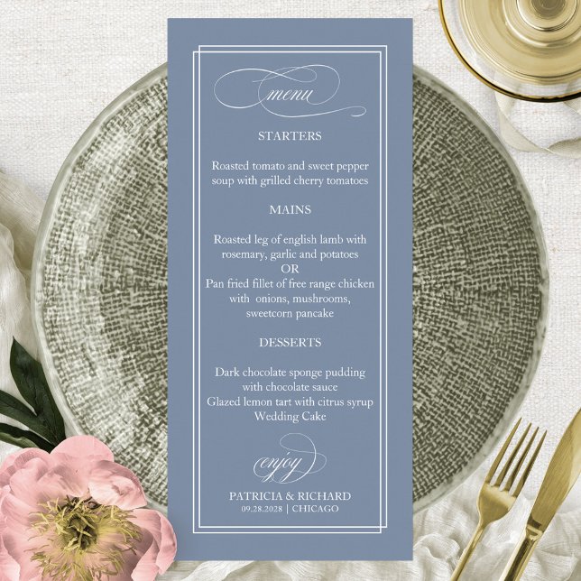 Dusty Blue Simple Elegant 4x9 Wedding Menu (Creator Uploaded)