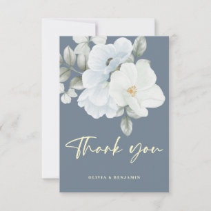 Dusty Blue Simple Elegant Floral Minimal Wedding Thank You Card
