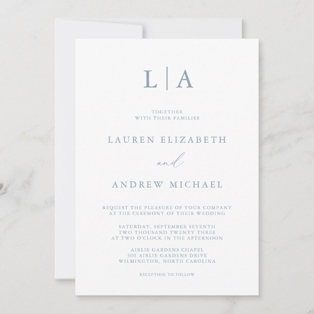 Dusty Blue Simple Élégant Mariage Invitation (Devant)