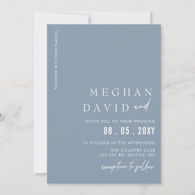 Dusty Blue Simple Elegant Modern Wedding Invitation (Front)