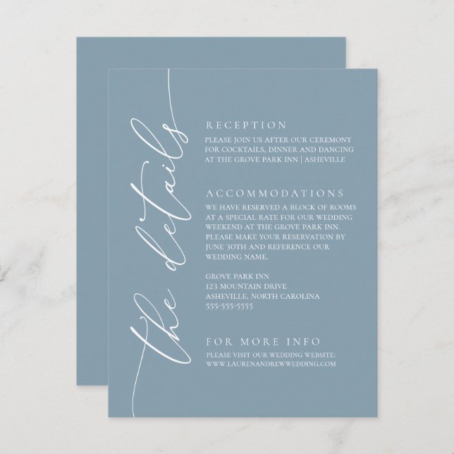 Dusty Blue Simple Elegant Wedding 1 Enclosure Card (Front/Back)