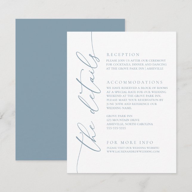 Dusty Blue Simple Elegant Wedding 2 Enclosure Card (Front/Back)