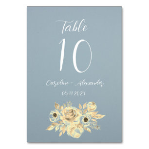 Dusty Blue Simple Floral Script Minimalistic Chic  Table Number