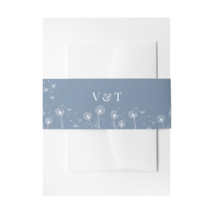 Dusty Blue Simple Floral Wedding Invitation Belly Band