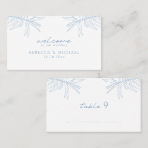 Dusty Blue Simple Hand Drawn Botanical  Place Card