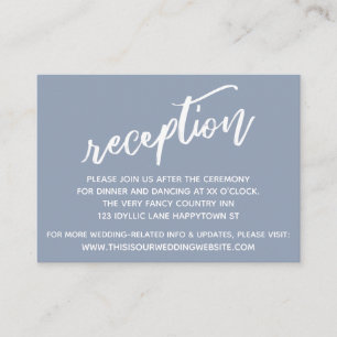 Dusty Blue Simple Handwriting Wedding Reception Enclosure Card