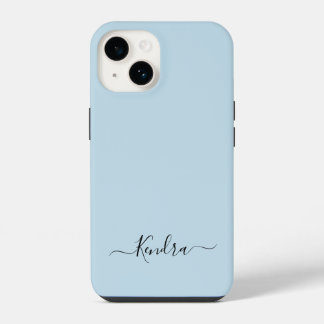 Dusty Blue Simple Minimalist Custom Name Script  iPhone 14 Case