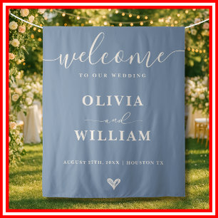 Dusty Blue   Simple Minimalist Wedding Welcome Tapestry