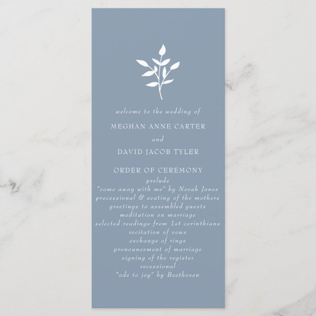 Dusty Blue Simple Modern Botanical Wedding Program (Front)