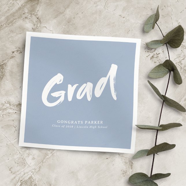 Dusty Blue Simple Modern Brush Script Graduation Napkin (Dusty Blue Simple Modern Brush Script Graduation Napkins)