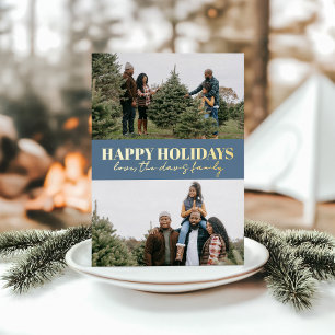 Dusty Blue Simple Modern "Happy Holidays" Wording Foil Holiday Card