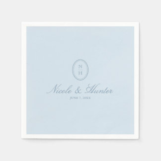 Dusty Blue Simple Monogram Wedding Crest Napkin