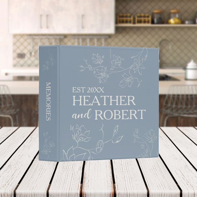 Dusty Blue Simple Personalized Floral Boho Wedding Binder (Creator Uploaded)
