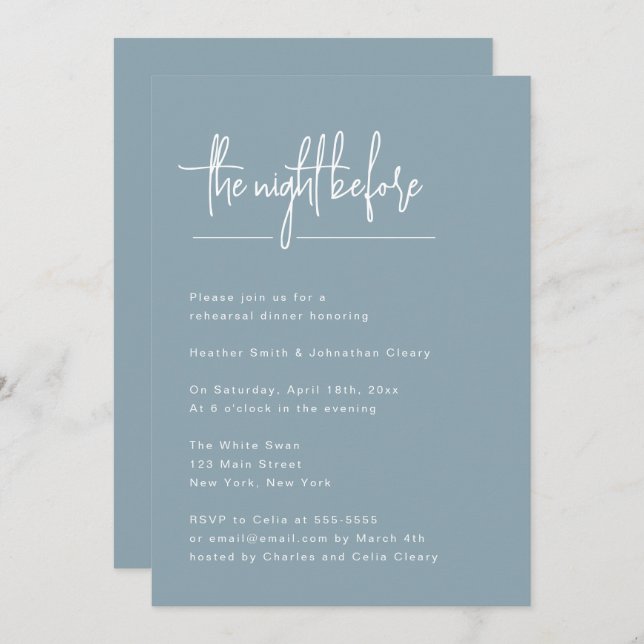 Dusty Blue Simple Rehearsal Dinner Invitation (Front/Back)