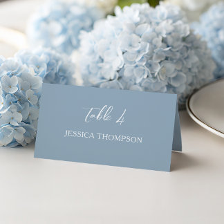 Dusty Blue Simple Script Elegant Wedding Table Place Card