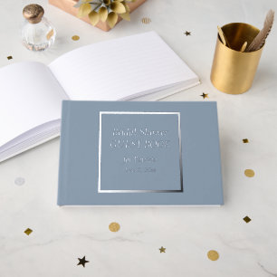 Dusty Blue Simple Stylized Lettering Bridal Shower Guest Book