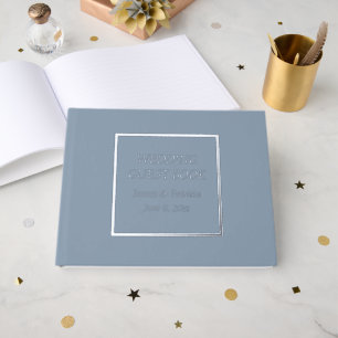 Dusty Blue Simple Stylized Lettering Wedding Guest Book