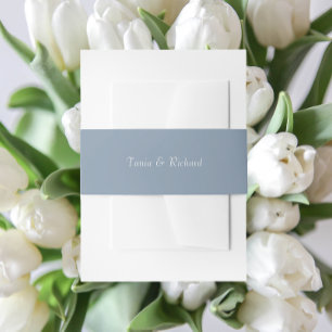Dusty Blue Simple Stylized Name Wedding Invitation Belly Band