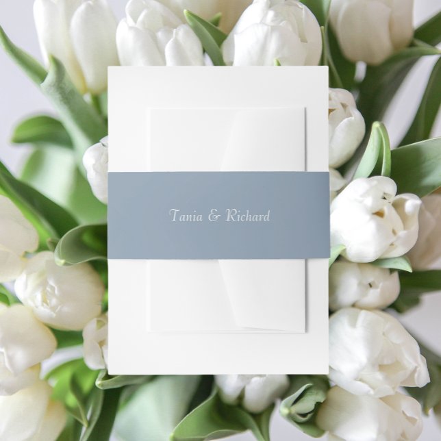 Dusty Blue Simple Stylized Name Wedding Invitation Belly Band (In Situ Wedding)
