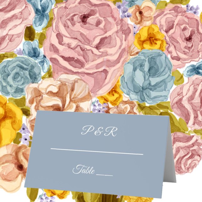 Dusty Blue Simple Stylized Script Wedding Place Card (In Situ Wedding)