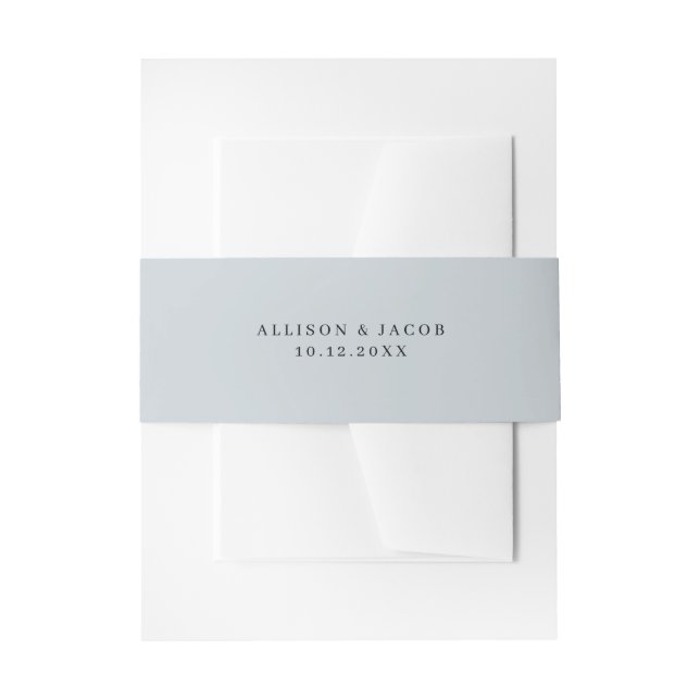 Dusty Blue Simple Wedding Invitation Belly Band (Front Example)