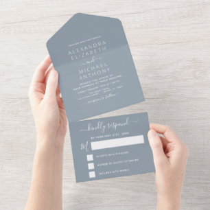 Dusty Blue Simple Wedding Modern Typography All In One Invitation