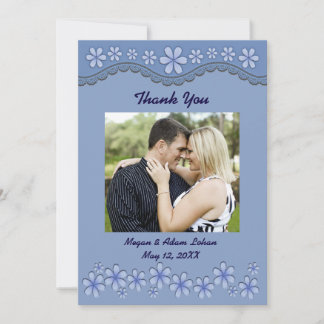 Dusty Blue Six Petal Flower Thank You Flat Card