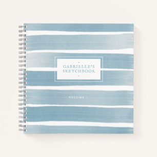 Dusty Blue Sketchbook Abstract Stripes Custom Name Notebook