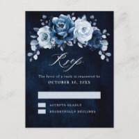 Dusty Blue Slate Dark Navy Floral Botanical RSVP P