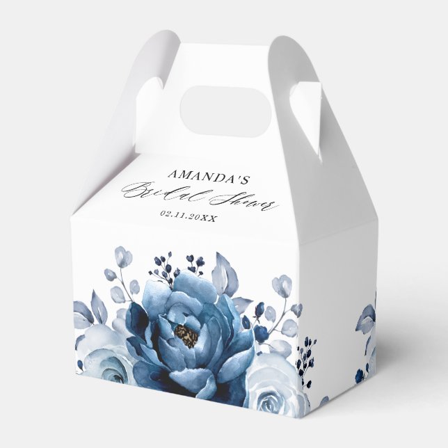 Dusty Blue Slate Navy Botanical Bridal Shower      Favor Box (Back Side)