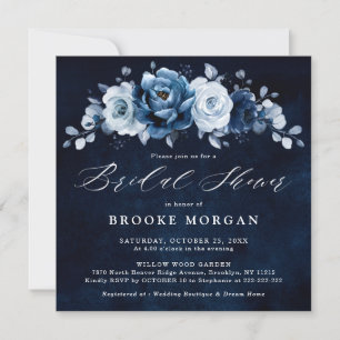 Dusty Blue Slate Navy  Botanical Bridal Shower Inv Invitation