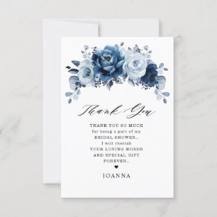 Dusty Blue Slate Navy Botanical Bridal Shower      Thank You Card