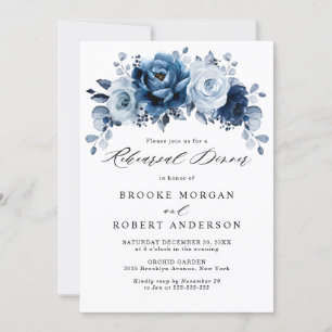 Dusty Blue Slate Navy Botanical Rehearsal Dinner Invitation