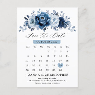 Dusty Blue Slate Navy Botanical Save the Date Postcard