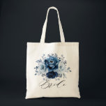 Dusty Blue Slate Navy Botanical  Wedding Bride     Tote Bag<br><div class="desc">Elegant Dusty blue / Navy theme wedding bride tote bag featuring elegant bouquet of Dusty blue,  Navy,  slate rose flowers buds and blue eucalyptus leaves. Please contact me for any help in customization or if you need any other product with this design.</div>