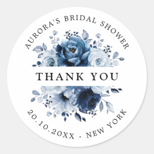 Dusty Blue Slate Navy Bridal Shower Thank you Classic Round Sticker