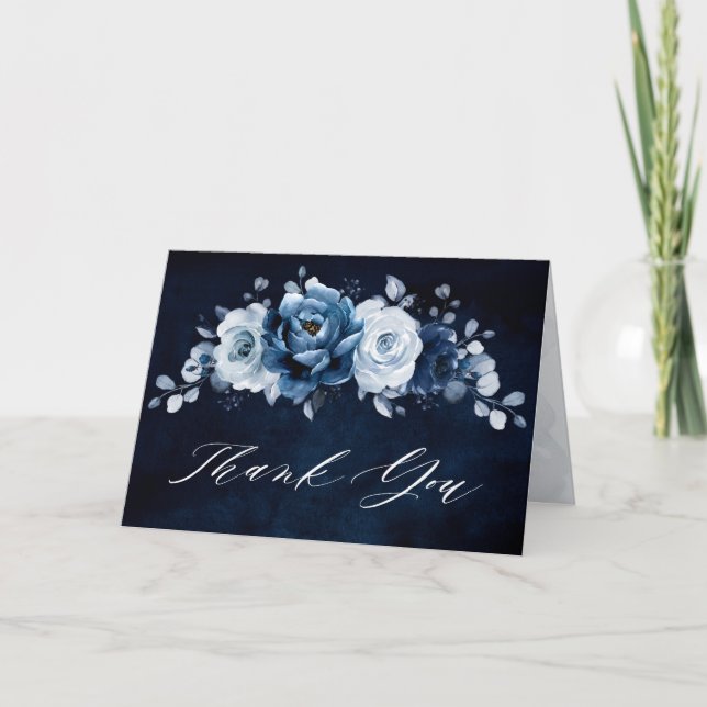 Dusty Blue Slate Navy Bridal Shower Wedding Thank  Thank You Card (Front)