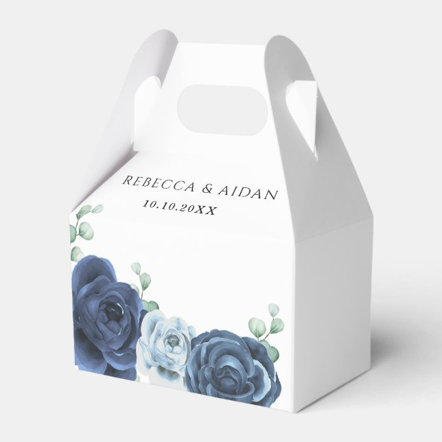 Dusty Blue Slate Navy Floral Botanical  Favor Box (Front Side)