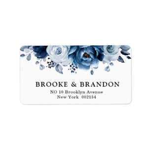 Dusty Blue Slate Navy Floral Botanical Wedding Label