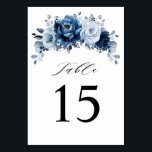 Dusty Blue Slate Navy Floral Botanical Wedding Table Number<br><div class="desc">Elegant Dusty blue / Navy theme wedding table number featuring elegant bouquet of Dusty blue,  Navy,  slate rose flowers buds and blue eucalyptus leaves. Please contact me for any help in customization or if you need any other product with this design.</div>