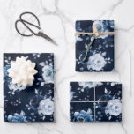 Dusty Blue Slate Navy Floral Botanical Wedding Wra Wrapping Paper Sheet<br><div class="desc">Elegant Dusty blue / Navy theme wedding wrapping paper sheet featuring elegant bouquet of Dusty blue,  Navy,  slate rose flowers buds and blue eucalyptus leaves. Please contact me for any help in customization or if you need any other product with this design.</div>