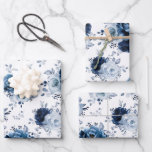 Dusty Blue Slate Navy Floral Botanical Wedding Wra Wrapping Paper Sheet<br><div class="desc">Elegant Dusty blue / Navy theme wedding wrapping paper sheet featuring elegant bouquet of Dusty blue,  Navy,  slate rose flowers buds and blue eucalyptus leaves. Please contact me for any help in customization or if you need any other product with this design.</div>