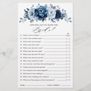 Dusty Blue Slate Navy Floral Bridal Shower game
