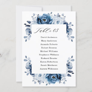 Dusty Blue Slate Navy Floral Seating Chart Invitation