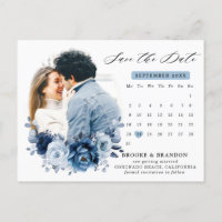 Dusty Blue Slate Navy Floral Wedding Save the Date